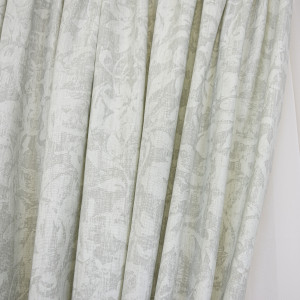 Set 5 piese draperii scurte Nostalgie Garden Shadow bumbac gri cu doua bentite si o perdea Ana voal alb, cu rejansa - Img 4