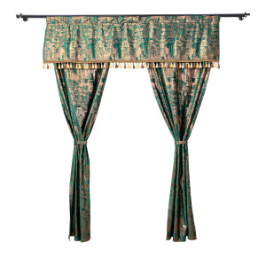 Set draperii pentru galerie sau sina, Hiko Imperial Comfy verde smarald cu banda ciucuri si doua bentite - Img 2