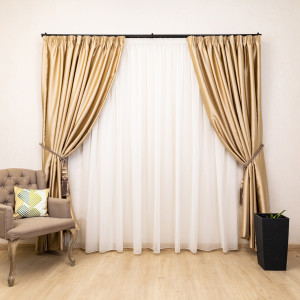 Draperie opaca, Hiko Blackout, dimout crem lucios, cu rejansa, 1 bucata
