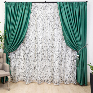 Draperie opaca Hiko Blackout verde intens, usor lucios, cu rejansa, 1 bucata - Img 3
