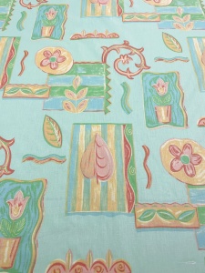Fata de masa din Bumbac fin cu vascoza, Nostalgie verde menta , colorat floral, dimensiuni exacte la comanda