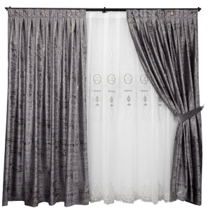 Perdea ivoire, fildes, Deluxe brodata 3D Hiko Velvet Flower, cu rejansa pliuri - Img 6