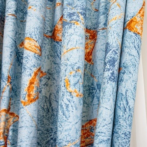 Set 2 draperii bumbac, Hiko Nostalgie Garden, albastru, Blue Leaf, cu rejansa Premium creion de 6,5cm - Img 2