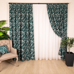 Set 2 draperii Hiko Chenille verde, dark, cu rejansa - Img 1