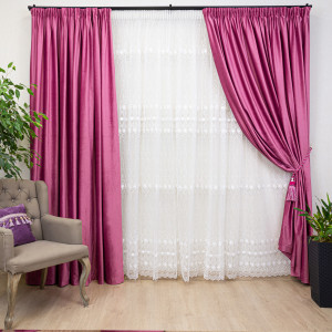 Set 2 draperii Hiko Comfy catifea flamingo pink, cu rejansa - Img 1