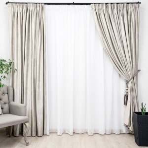 Set 2 draperii Hiko Goldie COMFY Istanbul, catifea imprimata, fildes, crem, ivoire auriu, cu rejansa creion, 6,5cm - Img 5