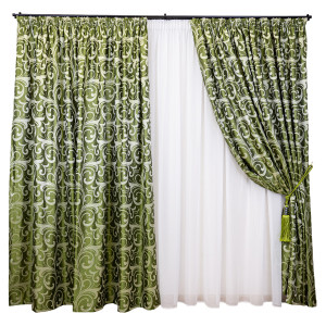 Set 3 piese , doua draperii Hiko Royal Garden verde parrot si o perdea Ana voal alb cu rejansa - Img 2
