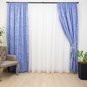 Set 3 piese draperii bumbac, Hiko Nostalgie Garden Byzantine si o perdea Ana voal, cu rejansa Premium creion de 6,5cm