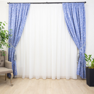 Set 3 piese draperii bumbac, Hiko Nostalgie Garden Byzantine si o perdea Ana voal, cu rejansa Premium creion de 6,5cm - Img 3