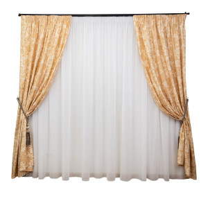 Set 3 piese, draperii Hiko Nostalgie Garden Wheat si o perdea din voal, cu rejansa - Img 2