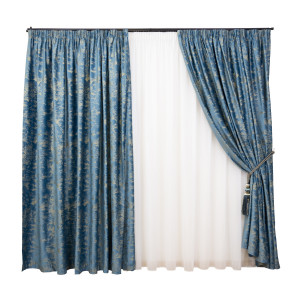 Set 3 piese Hiko, doua draperii catifea imprimata Comfy Cloud Blue si o perdea Ana voal, cu rejansa - Img 2