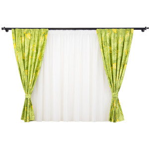 Set 5 piese draperii scurte Hiko Nostalgie Leaf bumbac verde cu doua bentite si o perdea Ana Soft, cu rejansa - Img 2