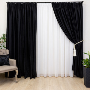 Draperie Hiko COMFY, catifea neagra, cu rejansa, 1 bucata - Img 1