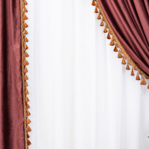 Draperie Hiko Comfy Lux catifea rosie marsala, cu banda ciucuri din vascoza, cu rejansa, 1 bucata - Img 3