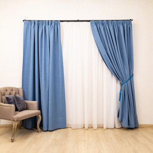 Draperie opaca, Hiko Deluxe Blackout 100%, albastru, cu rejansa, 1 bucata - Img 1