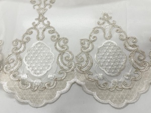 Perdea ivoire, fildes, Deluxe brodata 3D Hiko Velvet Flower, cu rejansa pliuri - Img 3