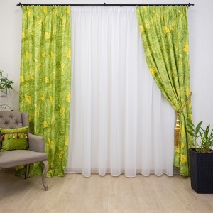 Set 2 draperii bumbac, Hiko Nostalgie Garden, verde, Green Leaf, cu rejansa Premium creion de 6,5cm - Img 3