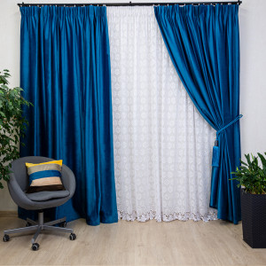 Set 2 draperii Hiko Comfy catifea albastru turcoaz, cu rejansa - Img 4