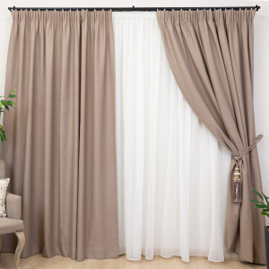 Set 2 draperii opace, Hiko Blackout, dimout taupe deschis, cu rejansa