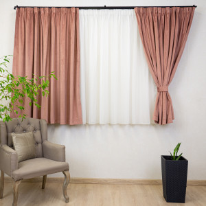 Set 2 draperii scurte cu doua benzi de prindere Hiko COMFY catifea somon, cu rejansa - Img 3