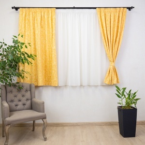 Set 2 draperii scurte din bumbac, Hiko Nostalgie Garden galben, cu rejansa Premium creion de 6,5cm cu 2 benzi de prindere - Img 7