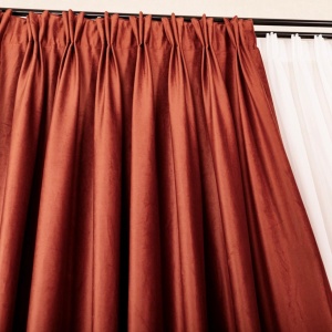 Set 2 draperii x fix dimensiunea sinei sau galeriei si inaltimea, Hiko COMFY catifea caramizie, cu rejansa pliuri, fundita - Img 6