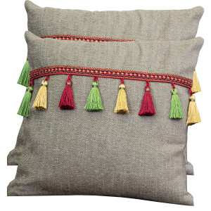 Set 2 perne decorative cu fata detasabila, Hiko Natur Fantasy cu banda decorativa bordeaux 2x40x40cm - Img 2