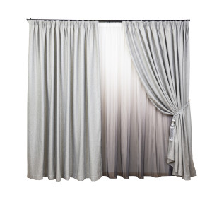 Set 3 piese, doua draperii Hiko Blackout Lux gri deschis si o perdea New Degradee, cu rejansa - Img 2