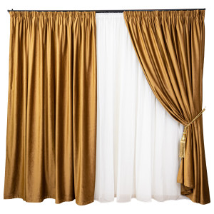 Set 3 piese Hiko, doua draperii COMFY catifea cognac si o perdea Ana voal, cu rejansa - Img 2