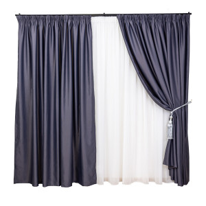 Set 3 piese Hiko, doua draperii opace, Blackout, dimout antracit si o perdea Ana voal, cu rejansa Premium, creion de 6,5cm - Img 2