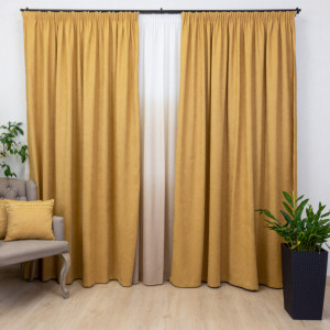 Set 3 piese Hiko mustar, doua draperii Base si o perdea Degradee coffee, cu rejansa - Img 3