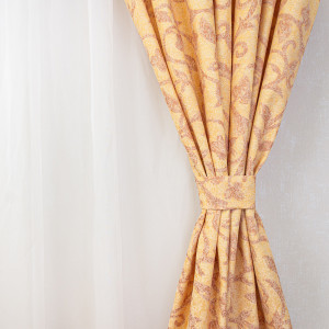 Set 5 piese draperii scurte, Hiko Nostalgie Garden orange, cu 2 bentite si o perdea Ana voal, cu rejansa - Img 3