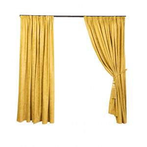 Draperie catifea imprimata, Hiko Comfy Cloud mustar/auriu, cu rejansa, 1 bucata - Img 4