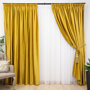 Draperie Hiko Comfy catifea mustar, cu rejansa, 1 bucata - Img 1