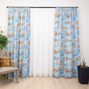 Set 2 draperii bumbac, Hiko Nostalgie Garden, albastru, Blue Leaf, cu rejansa Premium creion de 6,5cm - Img 6