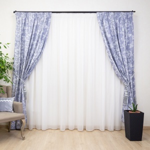 Set 2 draperii bumbac, Hiko Nostalgie Garden Flower albastru, cu rejansa Premium creion de 6,5cm - Img 3