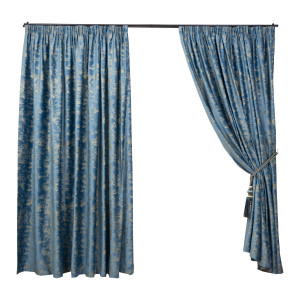 Set 2 draperii catifea imprimata, Hiko Comfy Cloud Blue, cu rejansa - Img 2