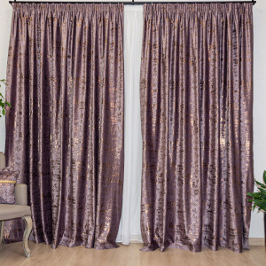 Set 2 draperii Hiko COMFY IMPERIAL catifea plina, imprimata, roz murdar, cu rejansa - Img 4