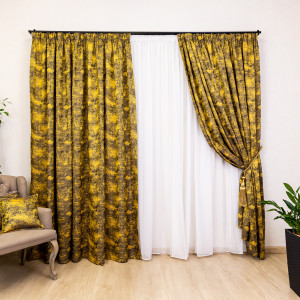 Set 2 draperii Hiko ROYAL SHINE galben, cu rejansa - Img 1