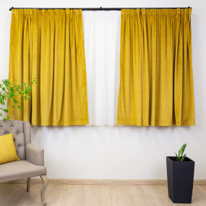 Set 2 draperii scurte cu doua benzi de prindere Hiko COMFY catifea mustar/auriu, cu rejansa - Img 3