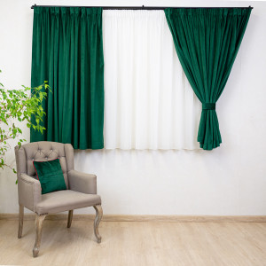 Set 2 draperii scurte cu doua benzi de prindere Hiko COMFY catifea verde smarald, cu rejansa - Img 2