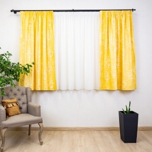 Set 2 draperii scurte din bumbac, Hiko Nostalgie Baroc Garden Galben, cu rejansa Premium creion de 6,5cm cu 2 benzi de prindere - Img 7