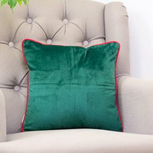 Set 2 perne decorative, cu fata detasabila, Hiko Comfy catifea verde smarald, cu vipusca rosie - Img 3