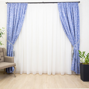 Set 3 piese draperii bumbac, Hiko Nostalgie Garden Byzantine si o perdea Ana voal, cu rejansa Premium creion de 6,5cm - Img 4