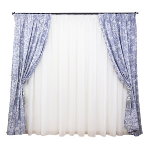 Set 3 piese, draperii Hiko Nostalgie Garden Albastru si o perdea din voal, cu rejansa - Img 2