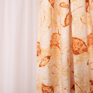 Set 3 piese Hiko, 2 draperii din bumbac cu inele plastic, Nostalgie Orange Leaf si o perdea Ana, crep fin, cu rejansa - Img 3