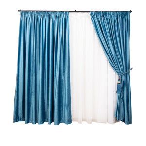 Set 3 piese Hiko, doua draperii Comfy catifea Ocean Blue si o perdea Ana voal alb, cu rejansa - Img 2