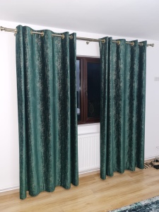 Set 3 piese Hiko, doua draperii Comfy New Imperial catifea imprimata verde intens/gold si o perdea Ana voal, cu rejansa - Img 7