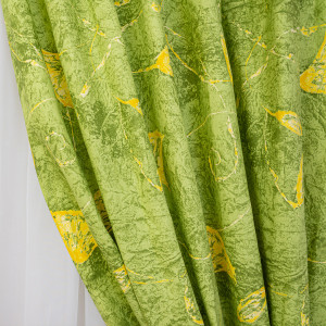 Set 5 piese draperii scurte Hiko Nostalgie Leaf bumbac verde cu doua bentite si o perdea Ana Soft, cu rejansa - Img 3