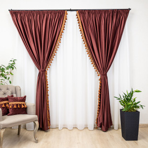 Set doua perne decorative cu fata detasabila, Hiko Comfy catifea marsala cu banda ciucuri din vascoza - Img 4